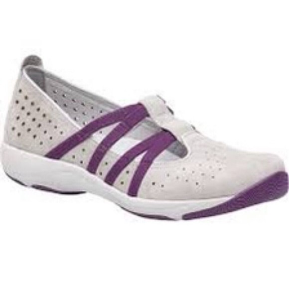 Dansko Shoes - DANSKO Slip On Sz 40 / 9 9.5 Hope Grey Nubuck Leather Purple Strap Mary Jane